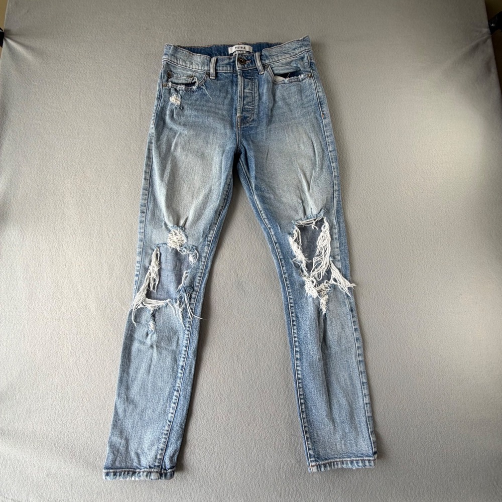 Pistola Jeans Women's 26 Light Wash Distressed Ripped Skinny Ankle Denim Pants